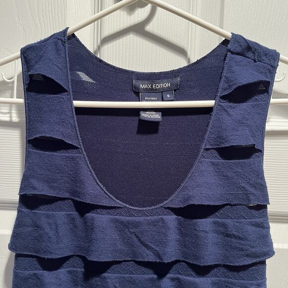 Max Studio Sleeveless Tiered Maxi Dress Dark Navy Blue Stretch Small - Picture 3 of 7